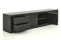 Bjorn, Meuble Tv, Noir, 2 Portes, 4 Tiroirs