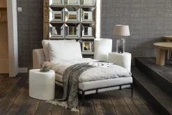 Floria, Fauteuil Lounge, Lin Naturel Et Metal Noir