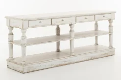 Henrice, Table Console, 3 Niveaux, 4 Tiroirs, Finition Antique