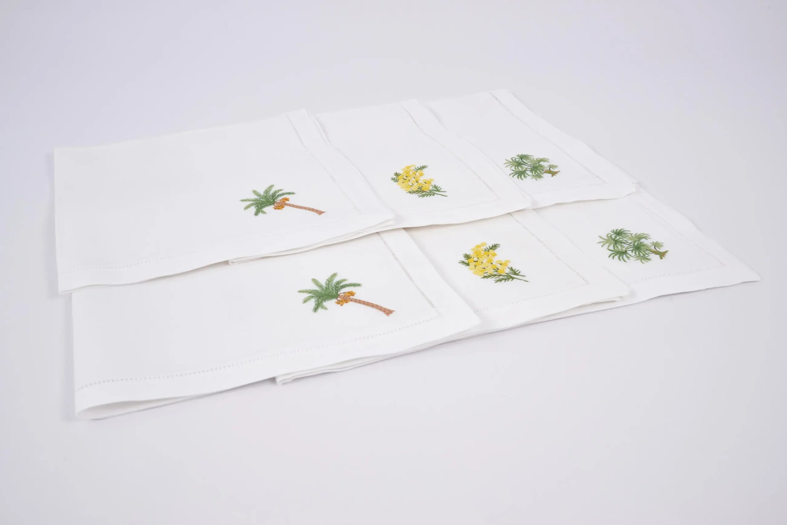 Mimosa, Serviette, Broderie, Lot De 6