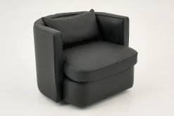 Nelia, Fauteuil, Cuir Noir, Rotatif